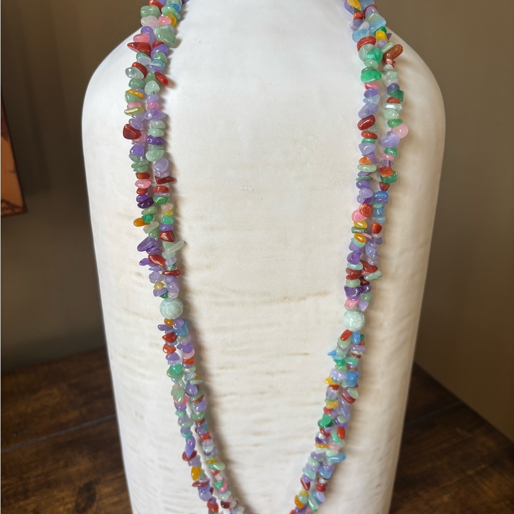 Vintage Multicolor Gemstone Chip Double Strand Necklace (P)